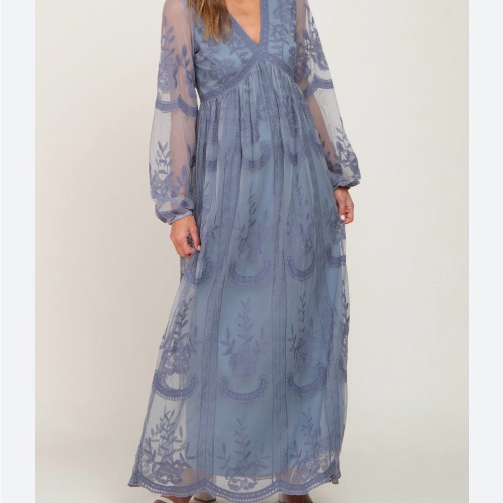NWT * Maternity - PinkBlush blue lace mesh overlay maxi dress Size XL